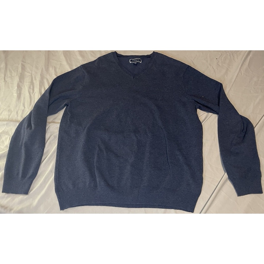 Club Room Sweater Mens Large Blue V Neck Knit Pullover Long Sleeve Solid Casual